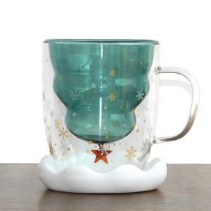 Vaso de Vidrio Creativo de Doble Pared con Tapa para el Festival de Año Nuevo, Vaso para Agua, Té con Leche, Diseño de Árbol de Navidad - Product Image 2