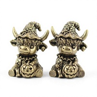 1 pièce Ornement en laiton Vache des Highlands à tête de citrouille, Artisanat métallique créatif, Style rétro, Petit objet de bureau, Nouvel An Chinois, Remise de diplôme