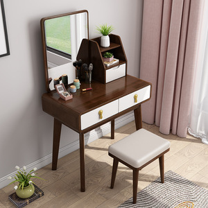 Nordic Style Solid Wood <b>Dressing</b> <b>Table</b> <b>With</b> Mirror And Storage For Bedroom - Product Image 1