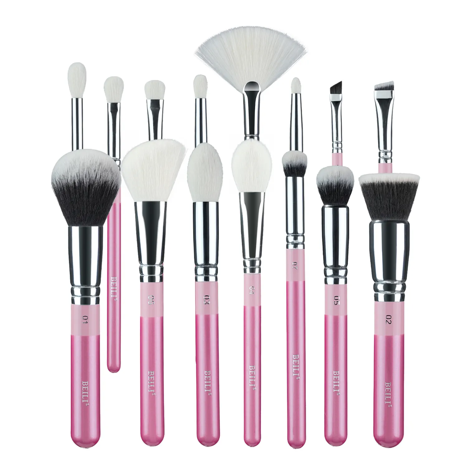 BEILI, juego de brochas de maquillaje Rosa profesional de lujo, Etiqueta Privada, 15 Uds., seda microcristalina sintética personalizada con instrucciones