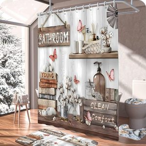 Juego de Cortinas de Baño de Poliéster Impermeables de Estilo Moderno, Juego de Decoración para Baño con Alfombras - Product Image 6