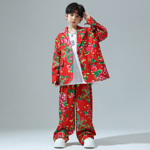 Vêtements tendance style <span class=keywords><strong>chinois</strong></span> pour filles, costume à grandes fleurs du nord-est pour enfants, ensemble de performance, ensemble de danse urbaine pour garçons - Product Image 3