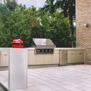 L shaped double door high quality stainless steel outdoor kitchen cabinet with red egg grill and sink