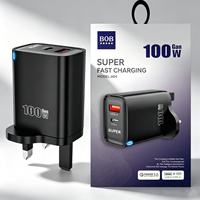 Chargeur rapide USB 100W QC3.0 avec prise UK, charge rapide USB Type C PD 100W, adaptateur de voyage USB-C pour téléphone portable