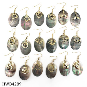 Concha de <span class=keywords><strong>mar</strong></span> hawaiana joyería de playa moda oro delfín onda estrella de <span class=keywords><strong>mar</strong></span> madre de perla pendientes de gota de concha de abulón Natural - Product Image 2