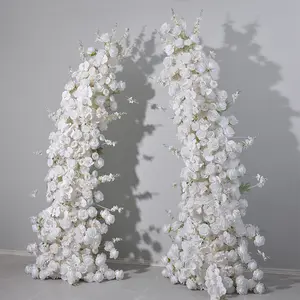 A-HOA016 Großhandel künstlicher Blumenhornbogen Kulisse weiße Hochzeitsbogen Blumenarrangement Seidenblumenbogen
