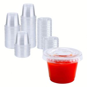 Gobelets à sauce jetables transparents de 1 oz, petits contenants en plastique avec couvercles en PP pour les fêtes - Product Image 1