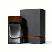 Flacon vaporisateur de parfum personnalisé 50 ml, luxe, transparent, noir, rectangulaire, en verre, avec couvercle en bois