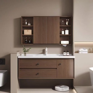 New Chinese style walnut bathroom cabinet combination antique style hidden sliding hand wash basin cabinet - Product Image 1