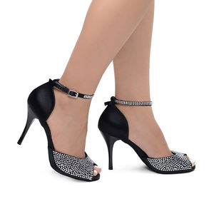 Sandales à talons ouverts en cristal noir pour soirée et <span class=keywords><strong>danse</strong></span>, talons <span class=keywords><strong>de</strong></span> <span class=keywords><strong>danse</strong></span> <span class=keywords><strong>de</strong></span> classe 9 cm, <span class=keywords><strong>chaussures</strong></span> <span class=keywords><strong>de</strong></span> tango - Product Image 1