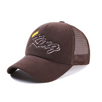 Cappello Trucker Vintage Personalizzato di Alta Qualità in Corduroy a 5 Pannelli, Cappellino da Baseball Ricamato con Retro in Rete, Snapback Regolabile per Esterni