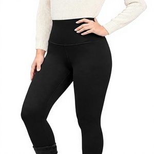 Leggings noirs taille haute pour femmes, coupe ajustée, tricotés en coton et élasthanne, couleur unie, respirants, longueur intégrale, pour l'hiver et le quotidien - Product Image 1