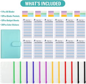 Planner A6 Cash Envelope Binder Budget Binder Organizer PU Leather Notebook 12 PCS Clear Cash Envelope Planner Organizer Stationery A6 A5 Binder