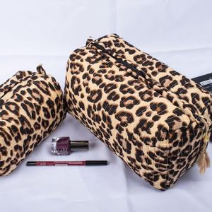 Durable Eco-Friendly Leopard Print Custom Travel Quilted Cotton Cosmetic Bags Makeup for Organizer Tassel Zipper <b>Storage</b> - Product Image 6