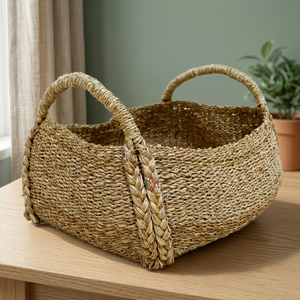 Cesta Ovalada de Mimbre de Seagrass Hecha a Mano, Ecológica y Rústica, con Asas Trenzadas, para Almacenamiento en el Hogar y la Cocina - Product Image 2