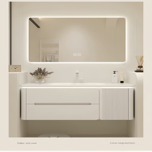 Simple bathroom cabinet combination hand washbasin cabinet skin-feel integrated basin washbasin - Product Image 5