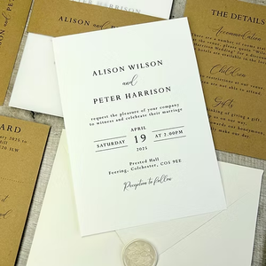 Invitations de mariage simples et modernes personnalisées avec bande de ventre en kraft, papier vélin 150 g/m², texture ivoire - Product Image 2