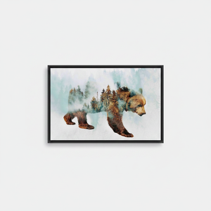 Bear Walking in Snow <b>Canvas</b>: Abstract Forest Wall Art,BLACK <b>FRAMED</b> <b>CANVAS</b> - Product Image 2