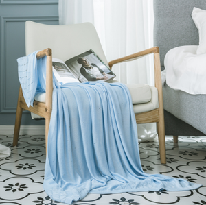 Custom Low MOQ Spring Summer <span class=keywords><strong>Muselina</strong></span> Swaddle 100% Organic Bamboo Baby Adult Knitted Mantas - Product Image 3