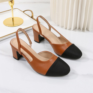 Sandalias de tacón alto con punta en pico y bloques de color estilo francés para mujer, talla grande europea y americana, estilo africano - Product Image 6