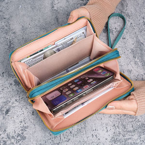 Cartera larga vintage con estampado floral para mujer, con doble cremallera, gran capacidad, para teléfono móvil, tarjetero multicapa y correa de muñeca - Product Image 4