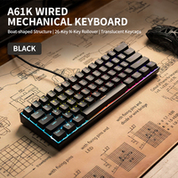 Blue Switch Gaming Keyboard 60% Compact 61 Keys PBT Material USB Type-C Wired Rainbow Backlit Mechanical Keyboard for Desktop