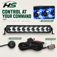 Barre lumineuse LED HSSH 20 pouces 150W à double rangée avec rétroéclairage RGB, faisceau spot haute intensité, contrôle par interrupteur pour camion, SUV, 4x4