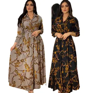 Toptan kurta en iyi tasarım-En çok satan moda kadınlar uzun İslam baskılı uzun kollu giyim bayanlar zarif müslüman elbise
