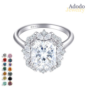 แหวนหมั้นและแต่งงานสำหรับผู้หญิง ประดับด้วยมอยส์ซาไนต์ทรงเหลี่ยมมรกต 4 กะรัต ระดับ VVS พร้อมใบรับรอง GRA ตัวเรือนเงินแท้ 925 สีเงิน ดีไซน์หรูหราแบบไลท์ลักชัวรี่ - Product Image 1