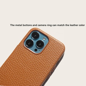 Luxe haut de gamme vente chaude galet Grain cuir anneau en plastique bouton en métal dames coque de téléphone pour Ihpone - Product Image 5