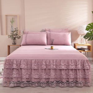 Premium Quality <strong>Purple</strong> <strong>Bed</strong> Skirts <strong>Set</strong> Double Layer Bedspread Solid Color <strong>Bed</strong> Sheet Polyester <strong>Bed</strong> Skirt Bedsheet Supplier - Product Image 1