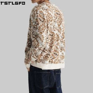 Cardigan Jacquard Personnalisé en Cire pour Homme, Motif Floral Crème, Col en V, Boutonné, Streetwear, Pulls pour Homme, Fabricants en Gros - Product Image 2