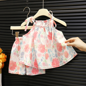 Conjunto de Ropa de Verano 2025 para Niñas: Conjunto de Ropa Infantil Chic y Moderno con Pantalones Anchos sin Mangas para Niñas Pequeñas - Product Image 1