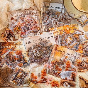 30 Sheets/Pack PET <strong>Scrapbooking</strong> <strong>Stickers</strong> Pack Autumn Living Vintage-Style Materials Scrapbook Scene Decor Collage Art - Product Image 2