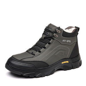 Bottes d'hiver pour hommes JST-QPQ en cuir véritable, hauteur cheville, doublure chaude en fourrure, semelle extérieure en caoutchouc antidérapante - Product Image 5