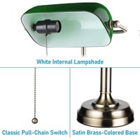 Lámpara de Escritorio de Vidrio Verde Vintage, Lámpara de Mesa de Latón con Interruptor de Cadena, Estilo Inglés Retro