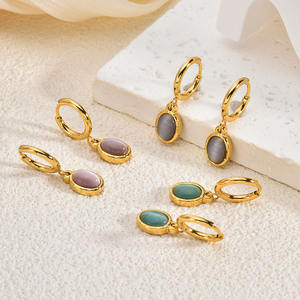 Pendientes de <span class=keywords><strong>Aro</strong></span> Colgantes de Titanio con Diseño de Corazón, Cruz y Ojos de Piedra Natural, Varios Estilos, Joyería de Moda Coreana para Mujer, Venta al por Mayor - Product Image 2