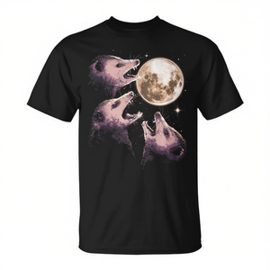 Camiseta gráfica con estampado de tres opossums que ruedan sobre la luna, camiseta negra unisex con cuello redondo y manga corta para adultos, camiseta promocional con impresión digital - Product Image 2