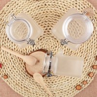 Offre Spéciale forme carrée 100 200 300g scellé vide soins de la peau pot rechargeable carré givré ABS plastique Pot poudre bain sel bouteille