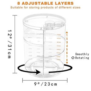 Organisateur de maquillage rotatif à 8 niveaux réglables, présentoir cosmétique tournant avec porte-pinceaux et plateau à parfums - Product Image 3