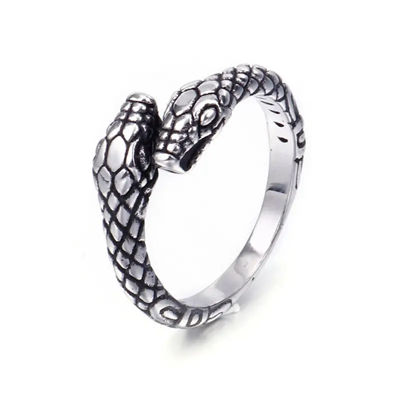Animal Jewelry Stainless Steel Retro Vintage Double Snake Heads Ring