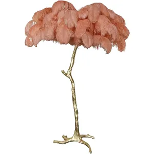Modern Nature Design Feather Shade Floor Lamp Feather Floor Light Green White Brass Ostrich Feathers Led Floor Lamp
