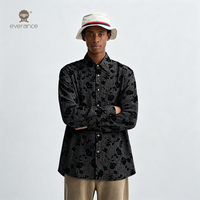 Kemeja Pria Motif Bunga Beludru Poliester Spandex Abu-abu Hitam Kemeja Pantai Liburan Kuba