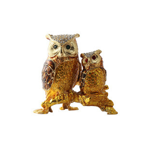 Boîte à bijoux créative en émail métallique, motif animaux (Panda, Hibou, Chat), pour ranger bagues, colliers et boucles d'oreilles, avec décoration animale en nœud - Product Image 1