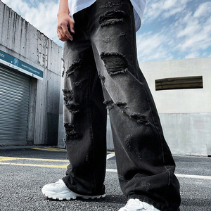 Jean décontracté <span class=keywords><strong>Qiyi</strong></span> pour homme, respirant, brodé, en denim noir, avec poche avant, coupe droite, fermeture éclair, délavé foncé, idéal pour l'hiver - Product Image 1