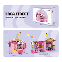Set blok bangunan kecil lucu, toko kopi Model 3D blok bangunan untuk anak-anak 380 buah berkualitas tinggi