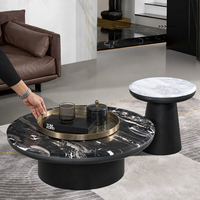 Ensemble de tables basses rondes en marbre noir et blanc - Meubles de salon modernes de luxe