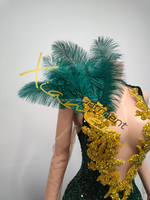 Ocstrade Strass De Luxe Robes De Bal Robe De Bal Avec Une Épaule Plume À Manches Longues En Maille Paillettes Maxi Robes De Bal Élégant