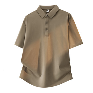 Chemise d'été pour homme en toile et coton/élasthanne, séchage rapide, fine, couleur unie, style décontracté chic, manches courtes, logo frontal - Product Image 1