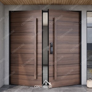 Villa de luxe Double porte en bois Porte d'entrée extérieure en bois massif Conception personnalisée robuste Certifiée FSC CE - Product Image 6